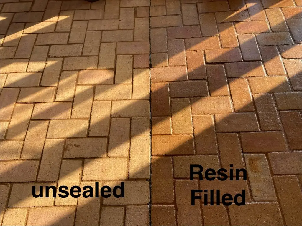 before and after resin filled brick floor